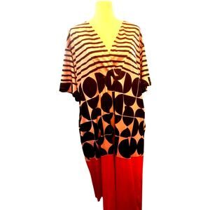 Maxi Dress Bold Geometric Stripe Print V-Neckline Plus Size 2XL